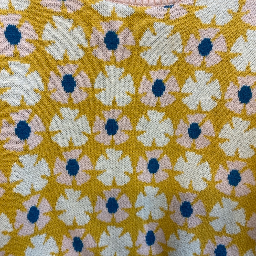 Hanna Andersson Pink and Mustard Floral Knit Sweater / Size 85 cm (2T) / GUC - Picture 2 of 5